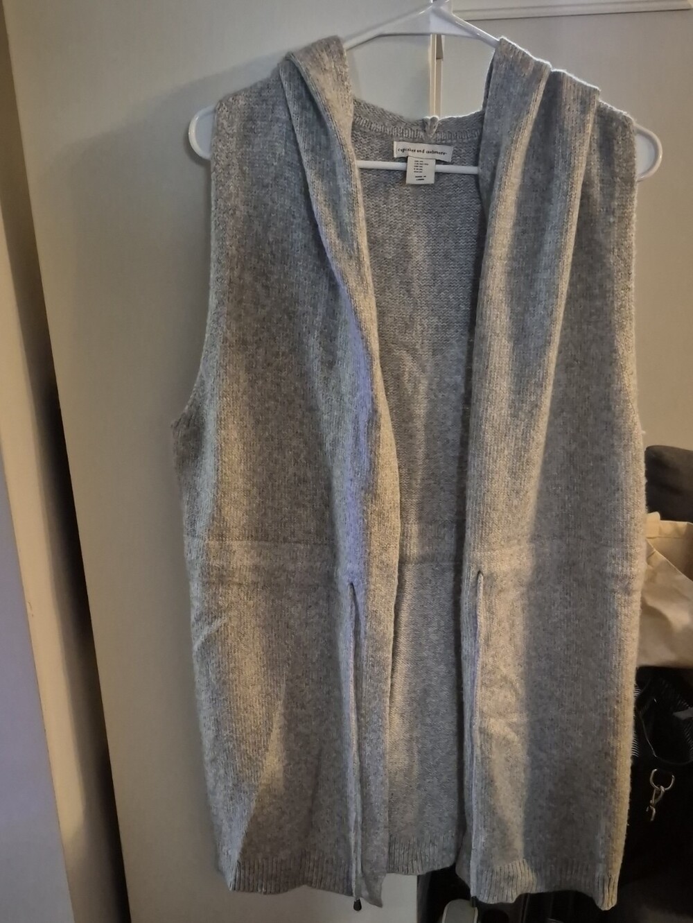 Grey Hooded Knit Sleeveless Sweater Vest